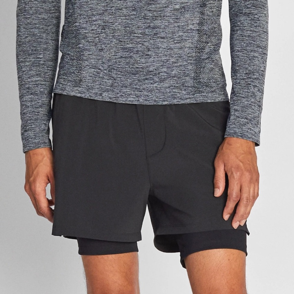 Mack Weldon Men's Black 2-in-1 Performance compression Running Shorts